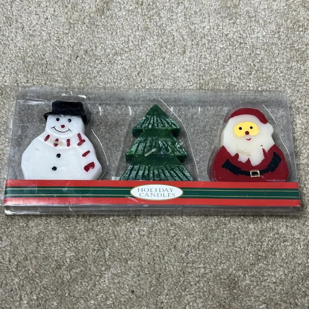 Vintage Nantucket Christmas Holiday Candles Set of 3 Santa‎ Snowman Tree NOS